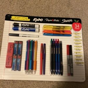 34 piece expo paper mate , sharpie pen/pencil
